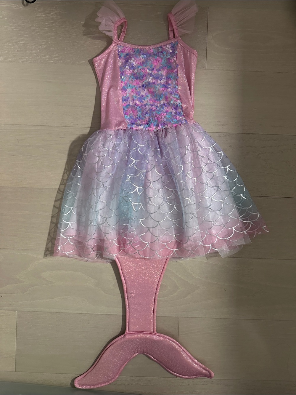 Girls Pink Mermaid Costume Dress with Tulle Skirt